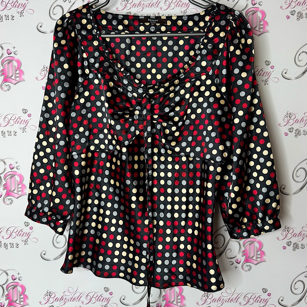 Belissimo New York top tie up belted Polka Dot Women's Top - Black, Red, White